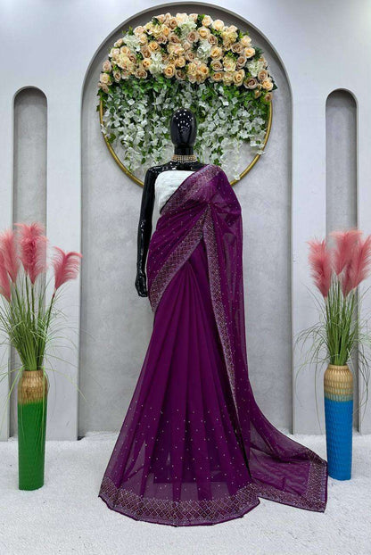 Faux Georgette Rin133 453 Sarees  Party Wear Fancy Georgette Sequence Sarees