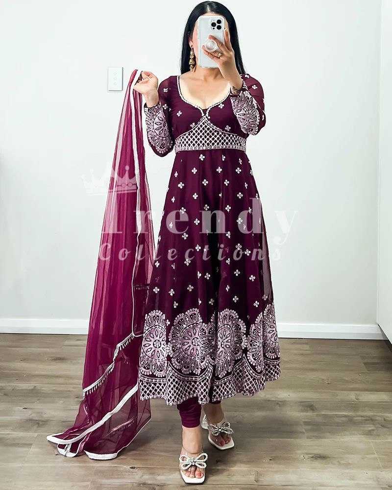 Faux Georgette Rin141 1796 Gowns  Embroidery Anarkali Long Georgette Gowns