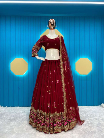 Faux Georgette Rin141 606 Lehengas  Traditional Weddign Embroidered Lehengas