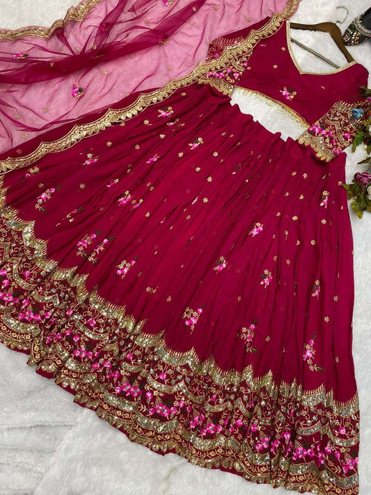 Faux Georgette Rin141 606 Lehengas  Traditional Weddign Embroidered Lehengas