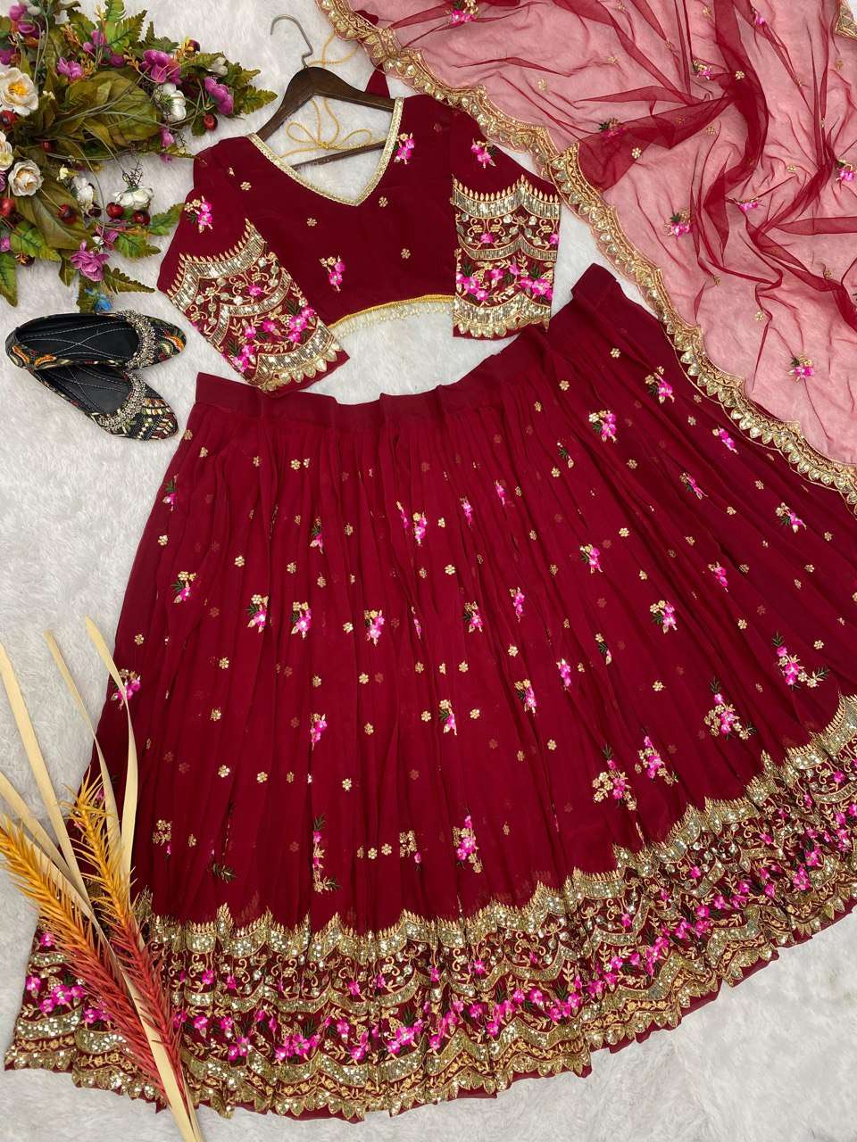 Faux Georgette Rin141 606 Lehengas  Traditional Weddign Embroidered Lehengas