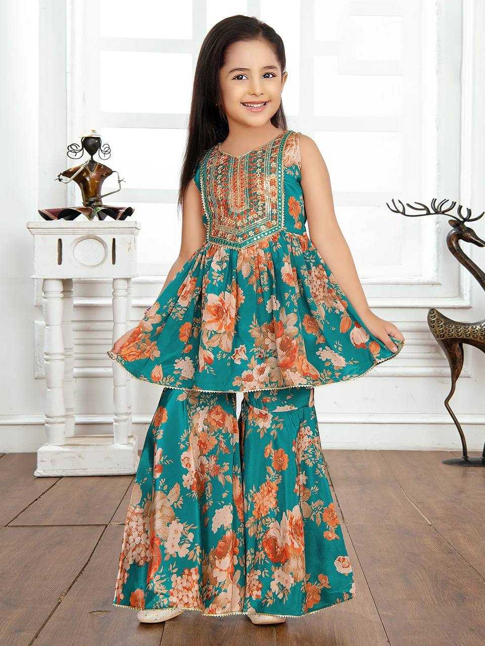 Faux Georgette Rin154 184 Kids Wear  Kids Sharara Kids Suits Kids Ethnic Kids Traditional Outfits Kids Festive Kids Diwali Clothes Kids Party Wear Ethnic