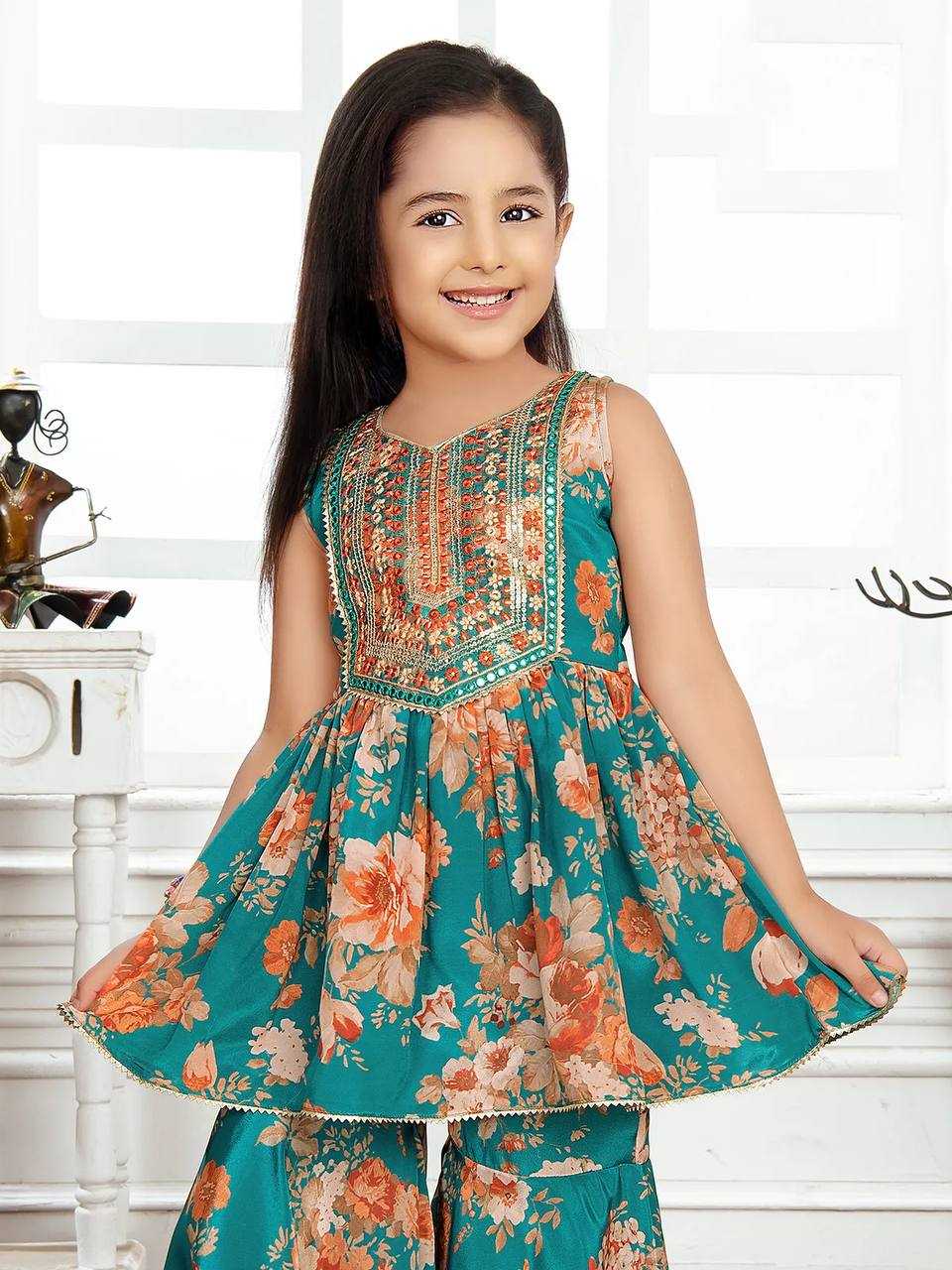 Faux Georgette Rin154 184 Kids Wear  Kids Sharara Kids Suits Kids Ethnic Kids Traditional Outfits Kids Festive Kids Diwali Clothes Kids Party Wear Ethnic