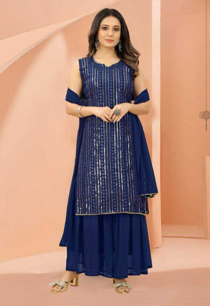 Faux Georgette Rin158 1029 Suits & Dresses  Sharara Salwar Embroidery Georgette Ladies Party Wear Suits