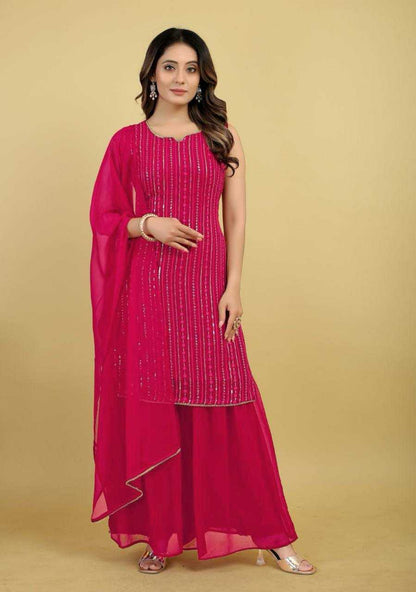 Faux Georgette Rin158 1029 Suits & Dresses  Sharara Salwar Embroidery Georgette Ladies Party Wear Suits