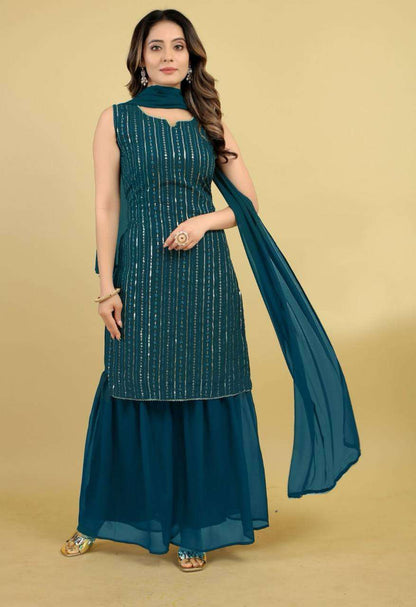 Faux Georgette Rin158 1029 Suits & Dresses  Sharara Salwar Embroidery Georgette Ladies Party Wear Suits