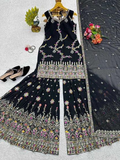 Faux Georgette Rin162 225 Suits & Dresses  Sharara Salwar Embrodery Georgette Wedding Suits