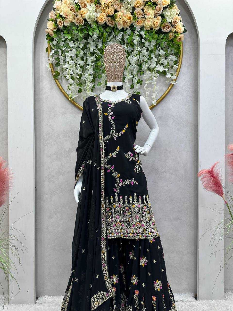 Faux Georgette Rin162 225 Suits & Dresses  Sharara Salwar Embrodery Georgette Wedding Suits