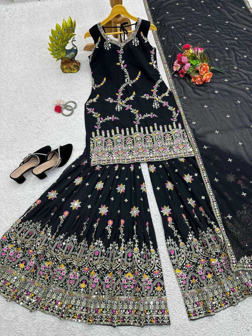 Faux Georgette Rin162 225 Suits & Dresses  Sharara Salwar Embrodery Georgette Wedding Suits