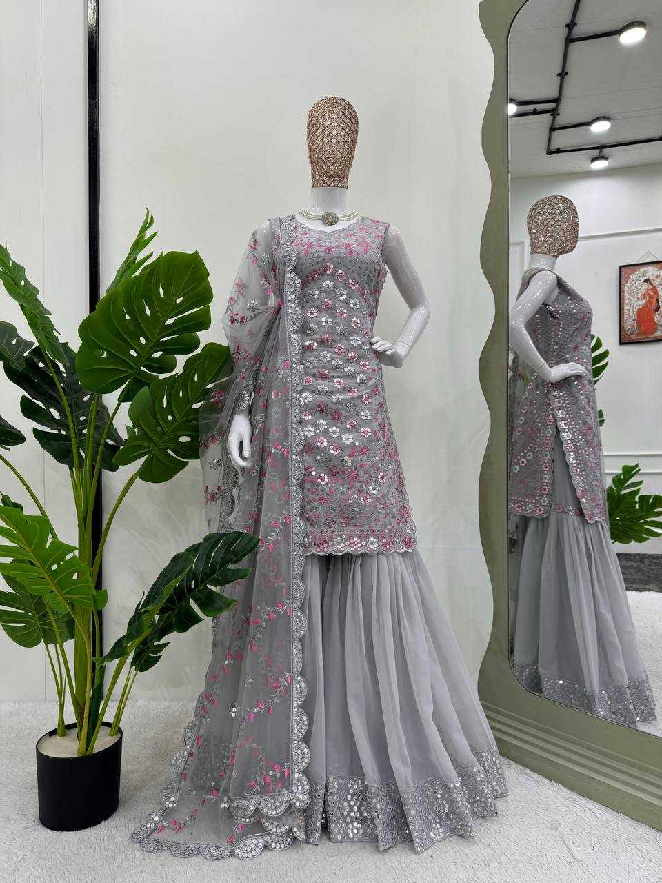 Faux Georgette Rin169 5760 Suits & Dresses  Sharara Salwar Embroidery Georgette Ladies Party Wear Wedding Suits