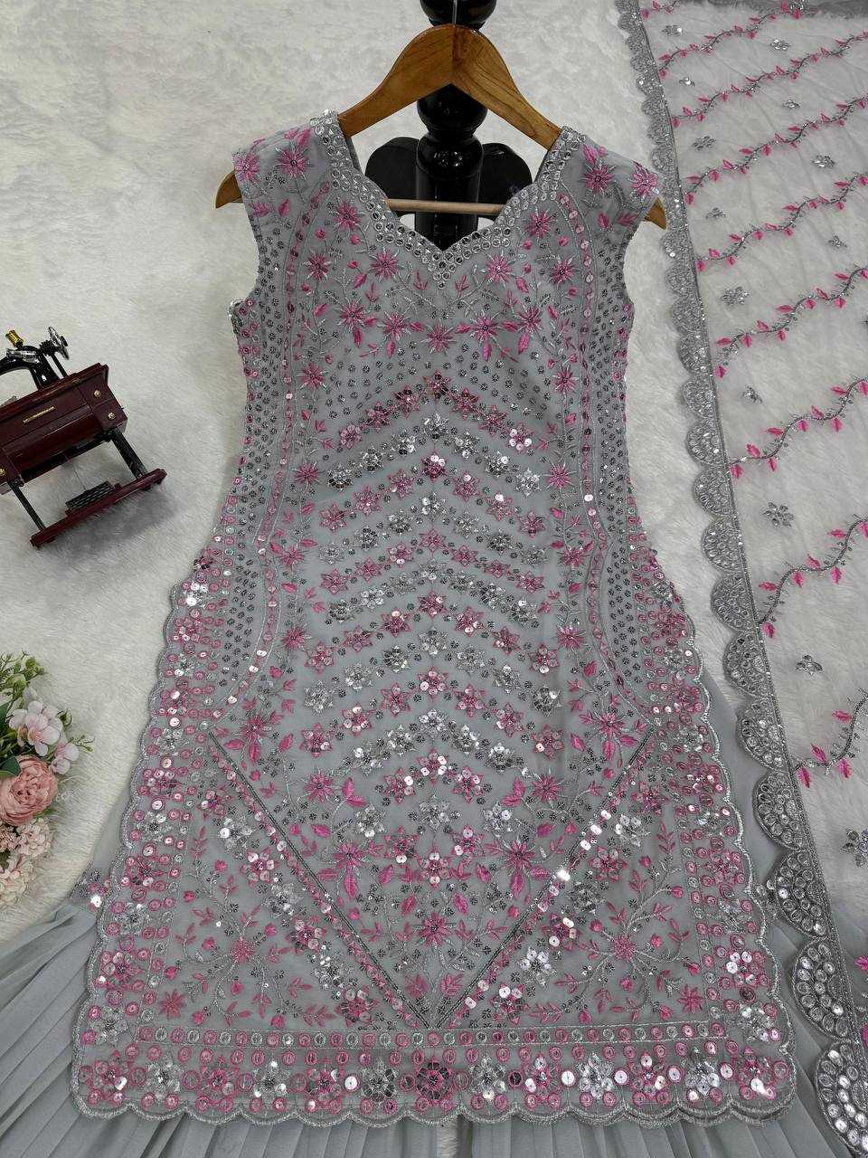 Faux Georgette Rin169 5760 Suits & Dresses  Sharara Salwar Embroidery Georgette Ladies Party Wear Wedding Suits