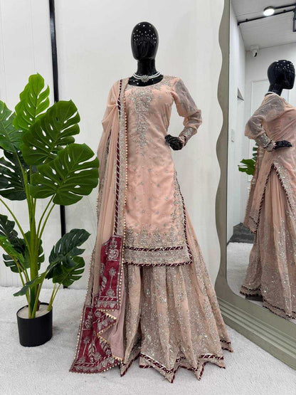 Faux Georgette Rin169 5765 Suits & Dresses  Sharara Salwar Embroidery Georgette Party Wear Green Salwar Suits