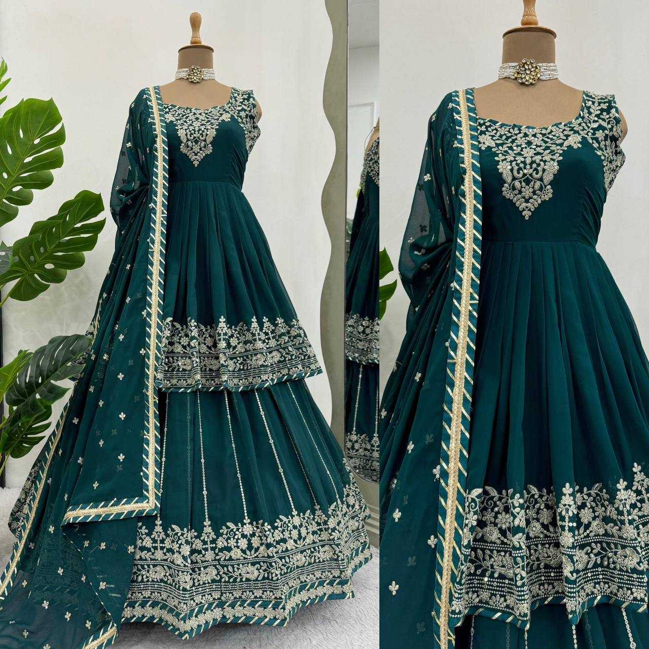 Faux Georgette Rin169 5766 Lehengas  Wedding Embroidered Georgette Wedding Outfits Lehengas