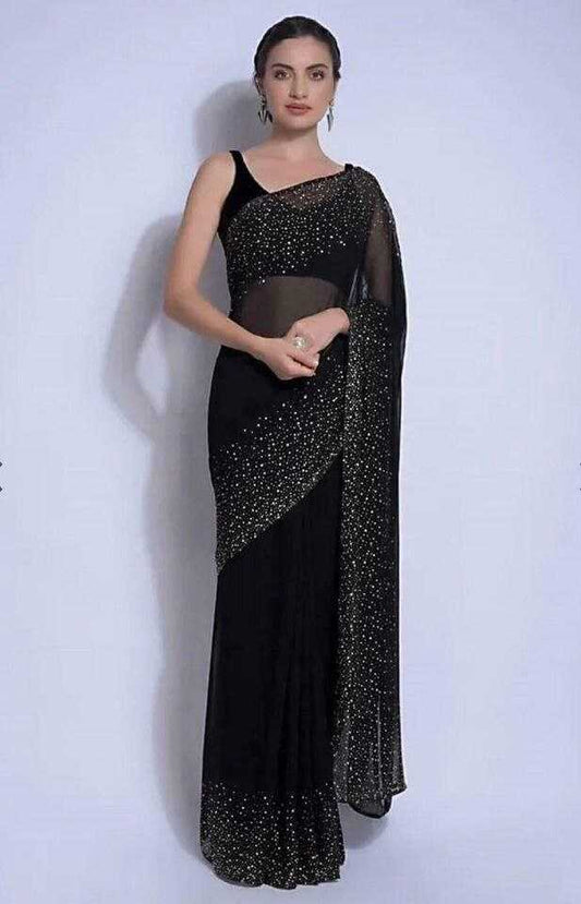 Faux Georgette Rin202 535 Sarees  Party Wear Georgette Black Sarees