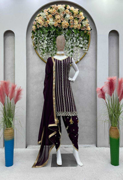 Faux Georgette Rin133 1433 Suits & Dresses  Embroidery Paitala Ladies Salwar Georgette Dhoti Salwar Punjabi Suits