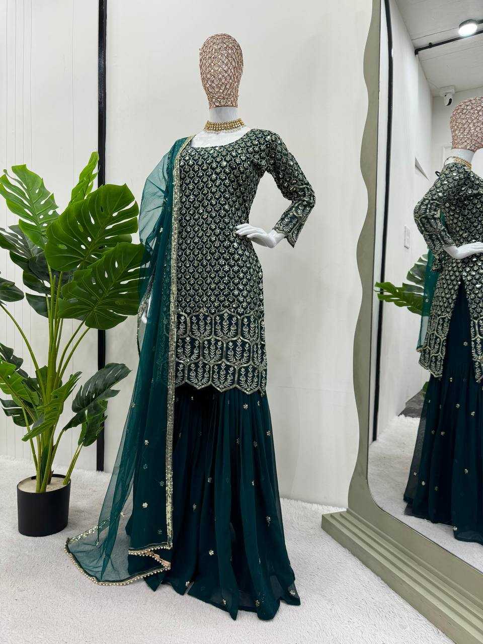 Faux Georgette Rin133 1482 Suits & Dresses  Ladies Sharara Salwar Embroidery Suits