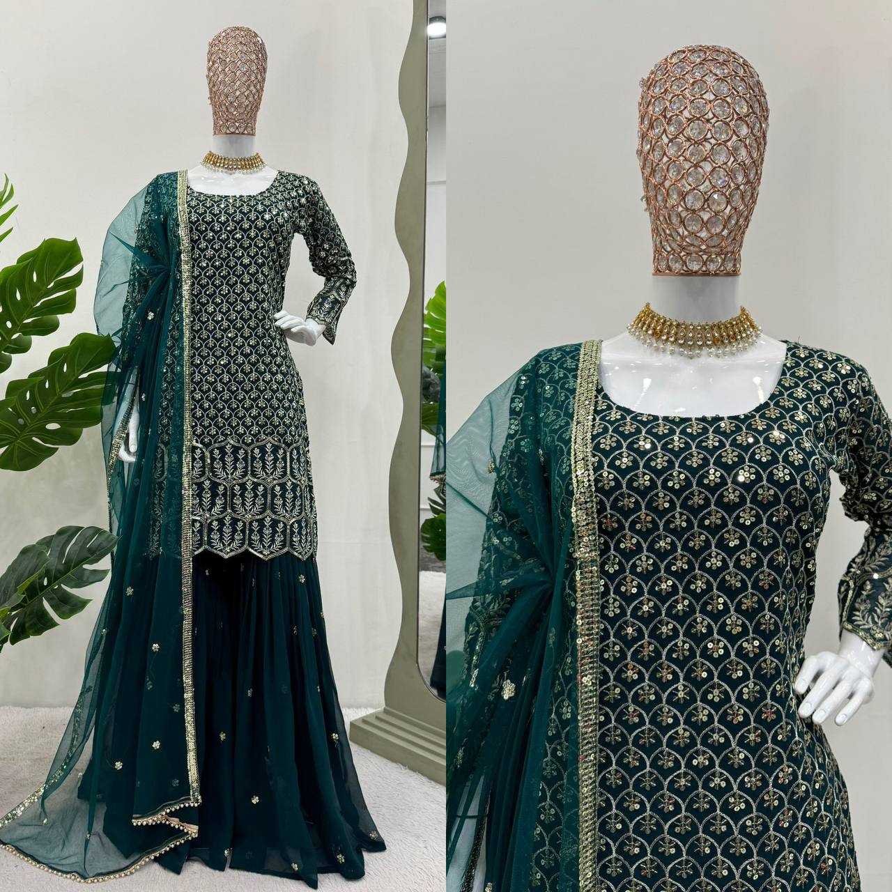 Faux Georgette Rin133 1482 Suits & Dresses  Ladies Sharara Salwar Embroidery Suits