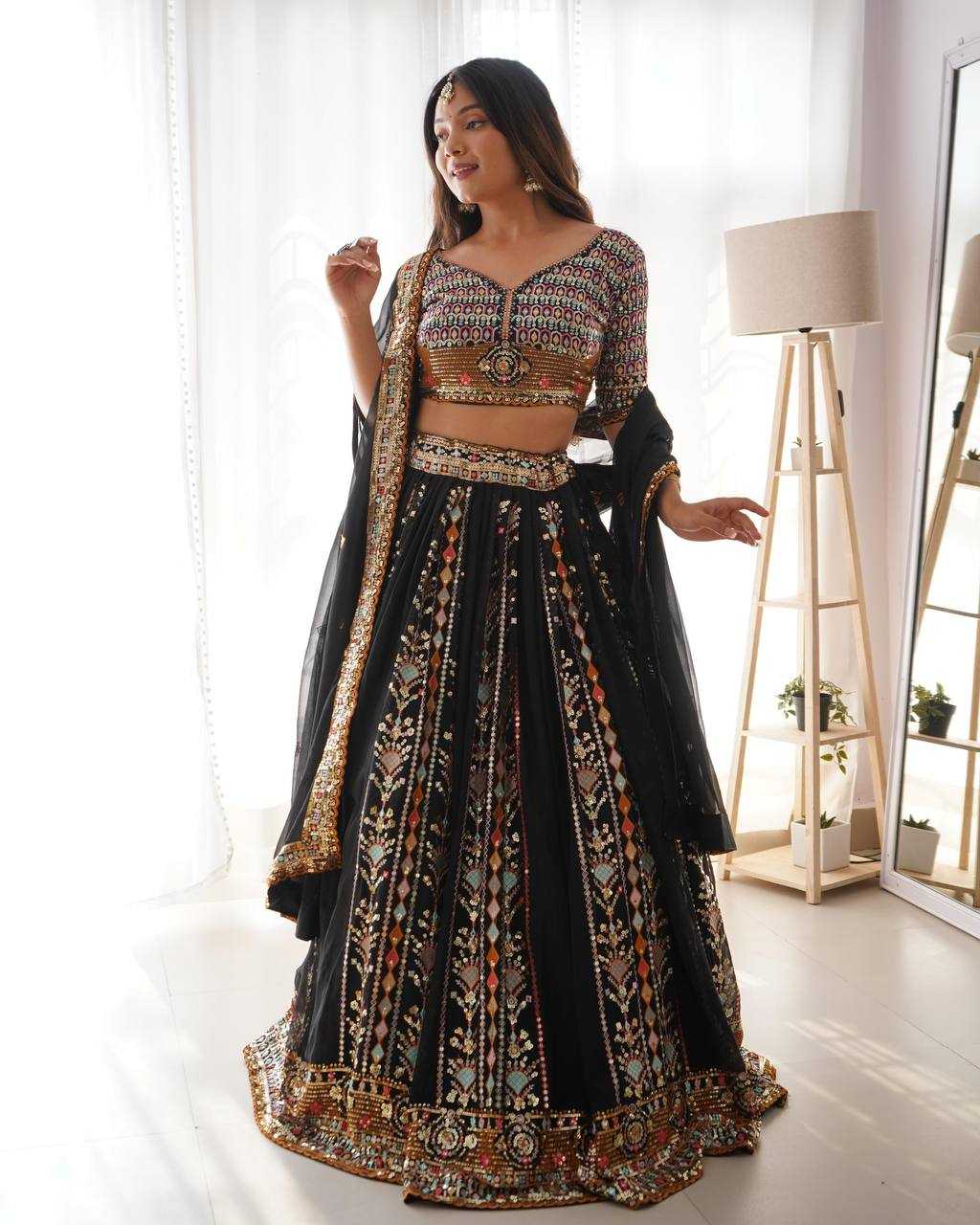 Faux Georgette Rin162  8075 Lehengas  Fancy Embroidered Lehengas