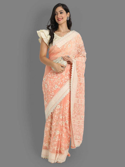 Faux Georgette Rsc Lakhnavi-205 Sarees  Georgette Fancy Embroidere Sarees E