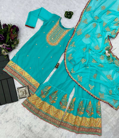 Faux Georgette Rst 1050 Suits & Dresses  Embroidery Ladies Sharara Salwar Suits