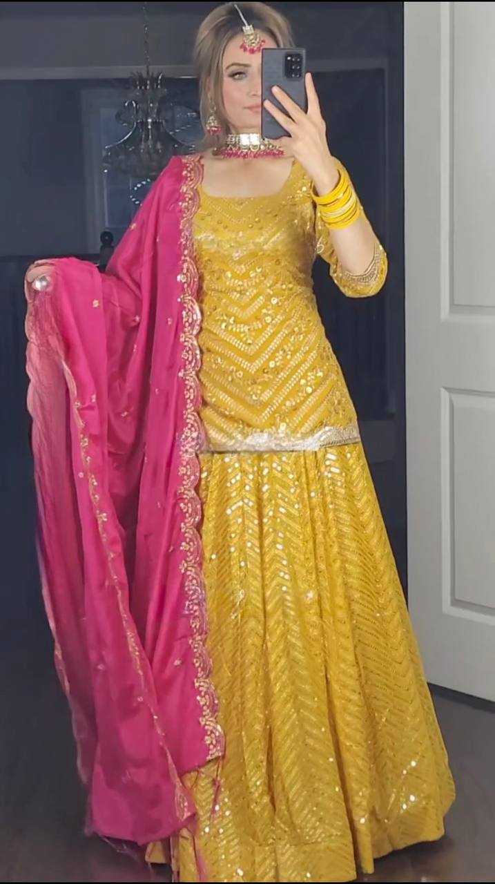 Faux Geporgette Mrf 376  Lehengas