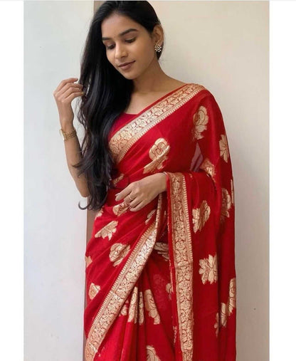 Georgette Fkm Gulaab  Sarees