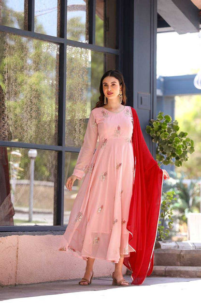 Georgette Gro 8009  Gowns  Embroidery Anarkali Long Georgette Pink Gowns