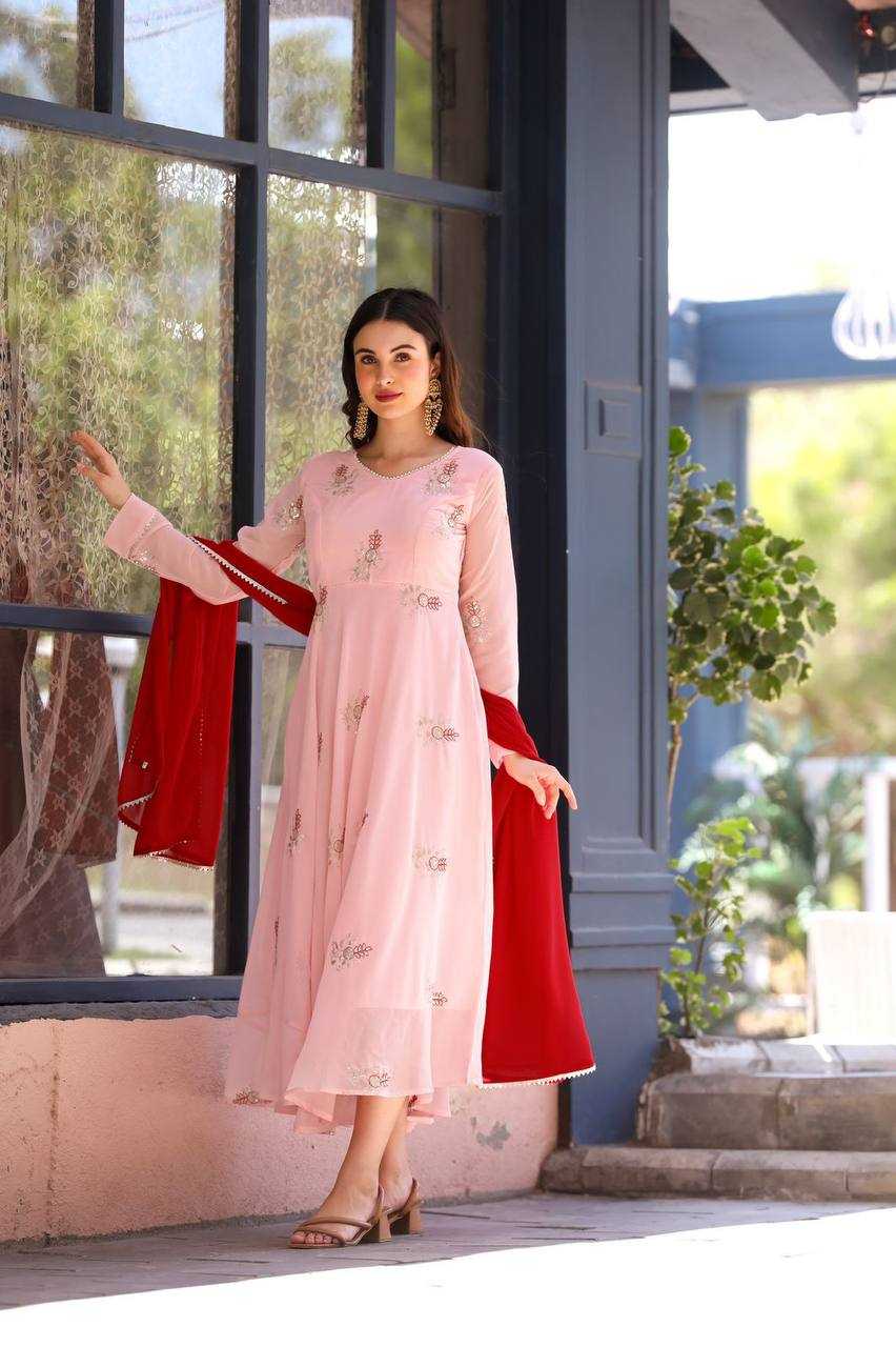 Georgette Gro 8009  Gowns  Embroidery Anarkali Long Georgette Pink Gowns