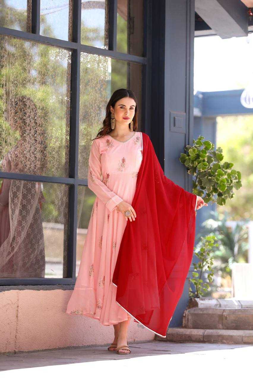 Georgette Gro 8009  Gowns  Embroidery Anarkali Long Georgette Pink Gowns