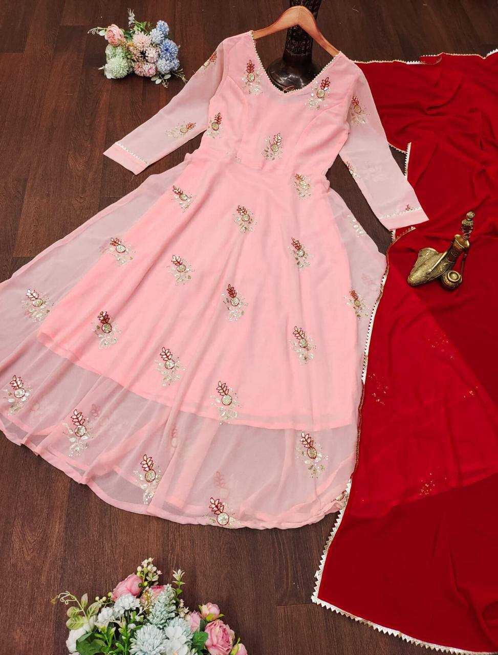 Georgette Gro 8009  Gowns  Embroidery Anarkali Long Georgette Pink Gowns