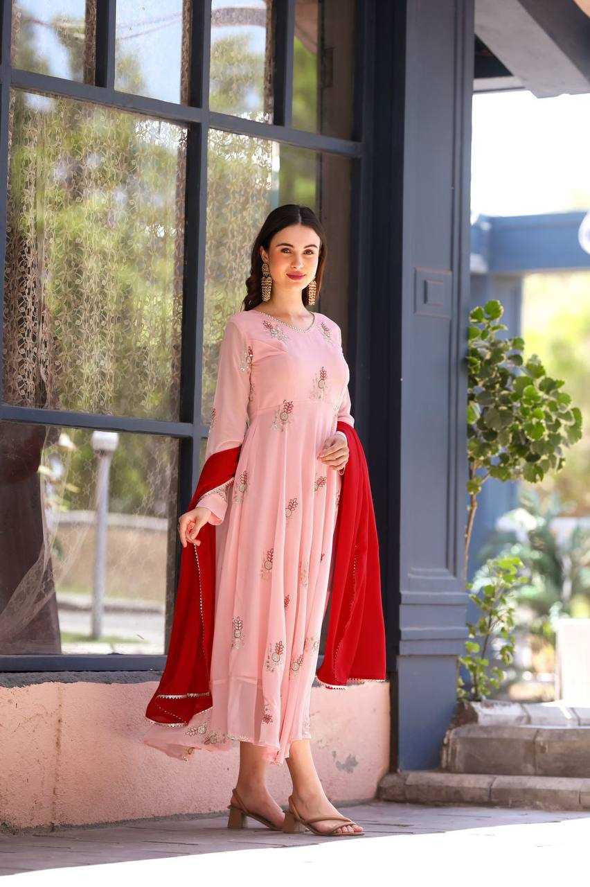 Georgette Gro 8009  Gowns  Embroidery Anarkali Long Georgette Pink Gowns