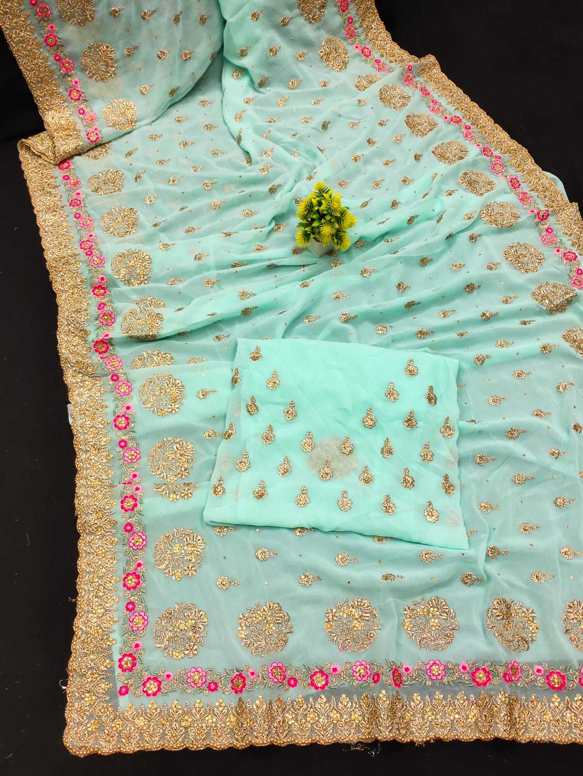 Georgette Kesh114 5348 Sarees  Georgette Embroidered Cutwotk Stone Wrok Sarees