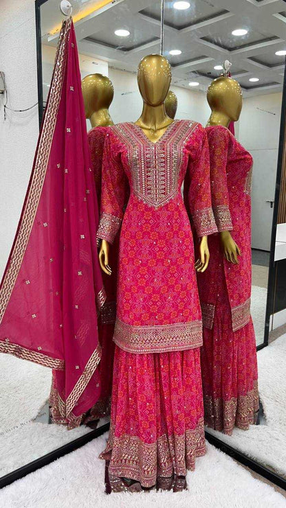 Georgette Kesh122 478 Suits & Dresses  Sharara Salwar Printed Embroidery Georgette Ladies Party Wear Suits