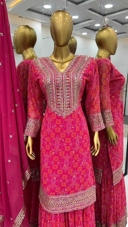 Georgette Kesh122 478 Suits & Dresses  Sharara Salwar Printed Embroidery Georgette Ladies Party Wear Suits