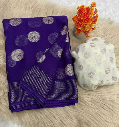 Georgette Kesh132 Krf07 Sarees  Georgette Butta Zari Border Viscose Sarees