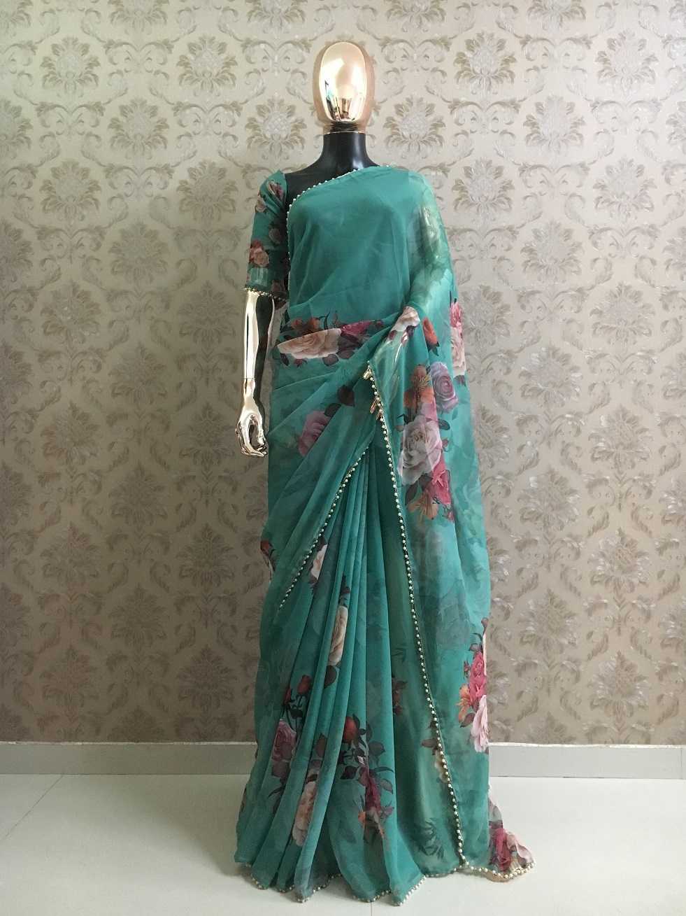 Georgette Kesh135 7007 Sarees  Printed Georgette Lace Border Ladies Sarees