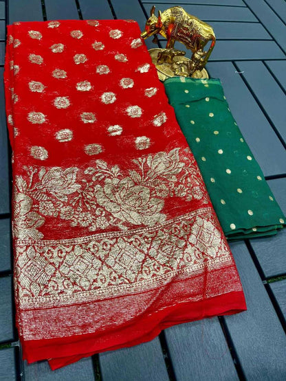 Georgette Kesh142 Kalanagari Sarees  Georgette Viscose Zari Border Sarees