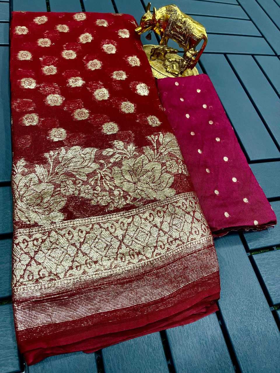 Georgette Kesh142 Kalanagari Sarees  Georgette Viscose Zari Border Sarees