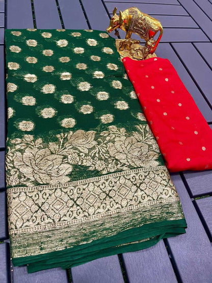 Georgette Kesh142 Kalanagari Sarees  Georgette Viscose Zari Border Sarees