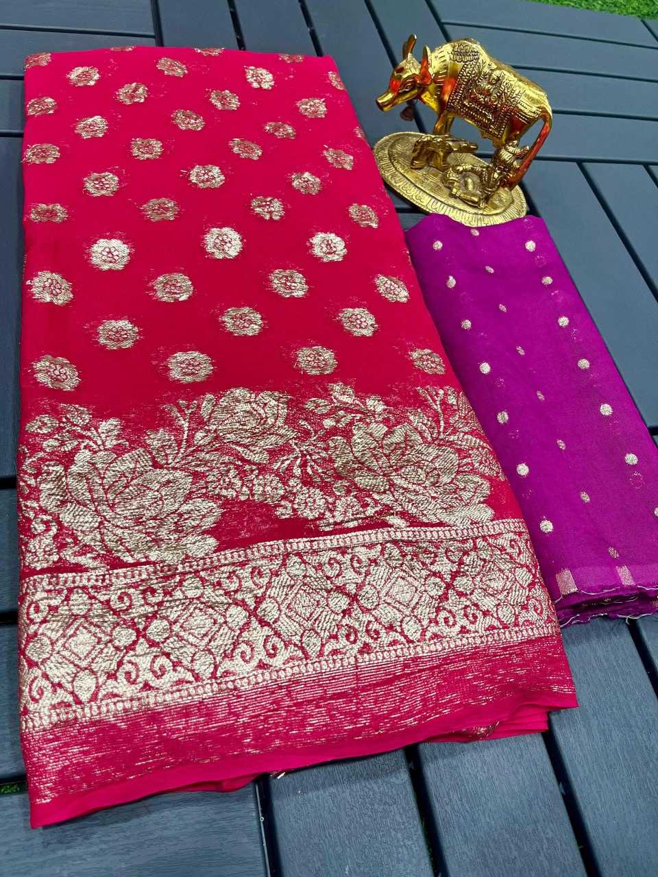 Georgette Kesh142 Kalanagari Sarees  Georgette Viscose Zari Border Sarees