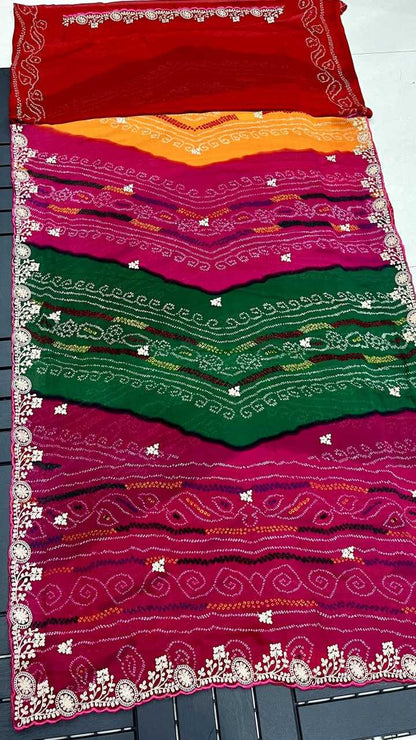 Georgette Kesh142 Pachrangi Sarees  Printed Georgette Work Festive Badhani Sarees