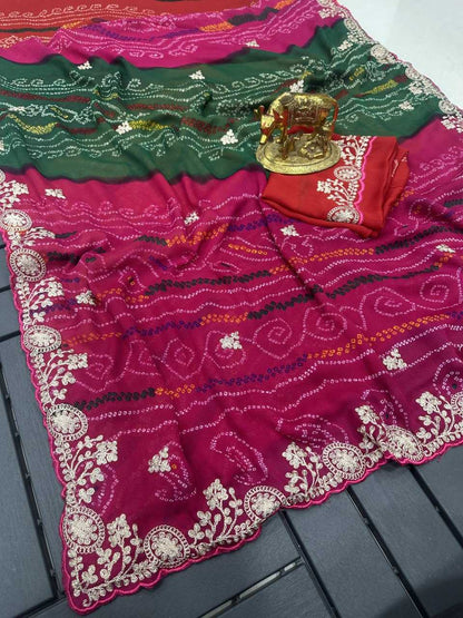 Georgette Kesh142 Pachrangi Sarees  Printed Georgette Work Festive Badhani Sarees