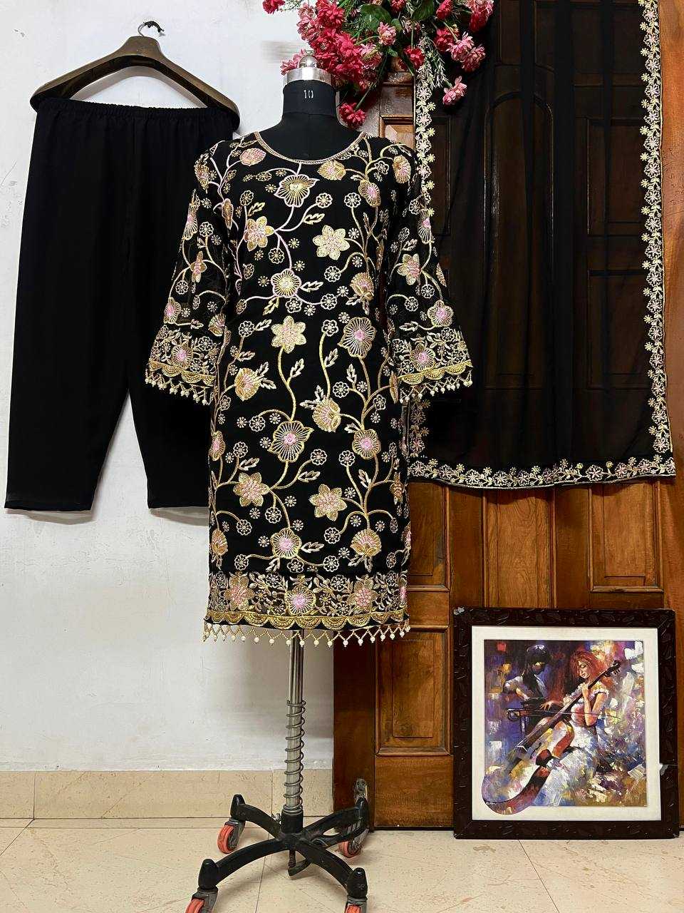 Georgette Kesh149 1233 Suits & Dresses  Ladies Palazzo Embroidered Pakistani Georgette Suits