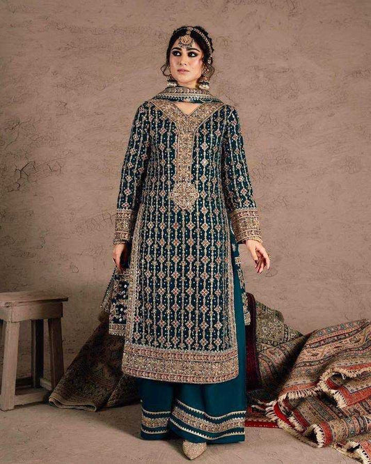 Georgette Kesh149 1287 Suits & Dresses Islamic Clothing  Pakistani Georgette Embroidery Palazzo Suits