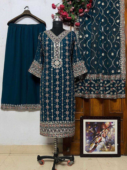 Georgette Kesh149 1287 Suits & Dresses Islamic Clothing  Pakistani Georgette Embroidery Palazzo Suits