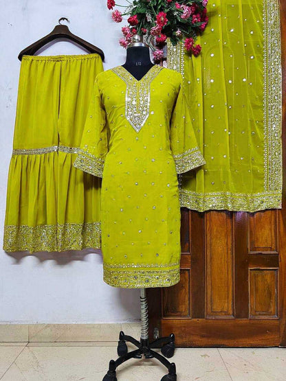 Georgette Kesh149 1303 Suits & Dresses Islamic Clothing  Sharara Salwar Pakistani Embroidery Georgette Suits