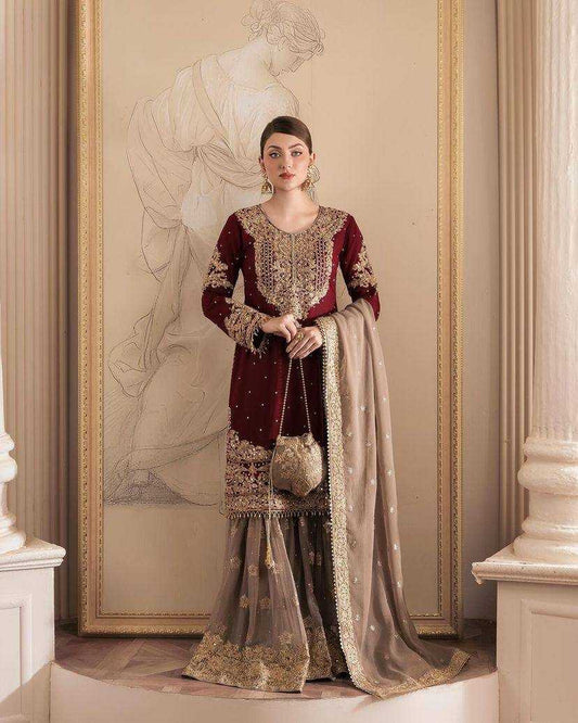 Georgette Kesh149 1313 Suits & Dresses Islamic Clothing  Sharara Salwar Pakistani Embroidery Georgette Wedding Suits