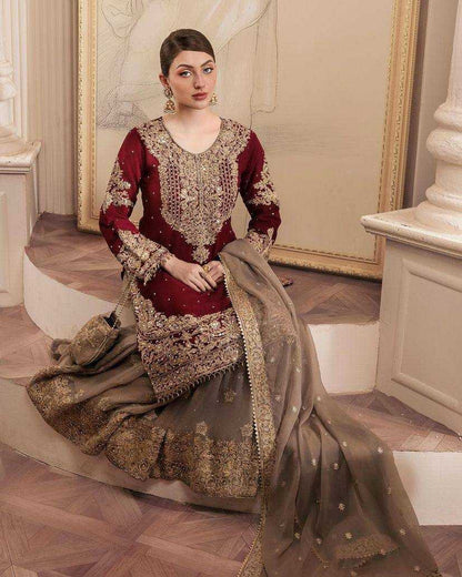 Georgette Kesh149 1313 Suits & Dresses Islamic Clothing  Sharara Salwar Pakistani Embroidery Georgette Wedding Suits