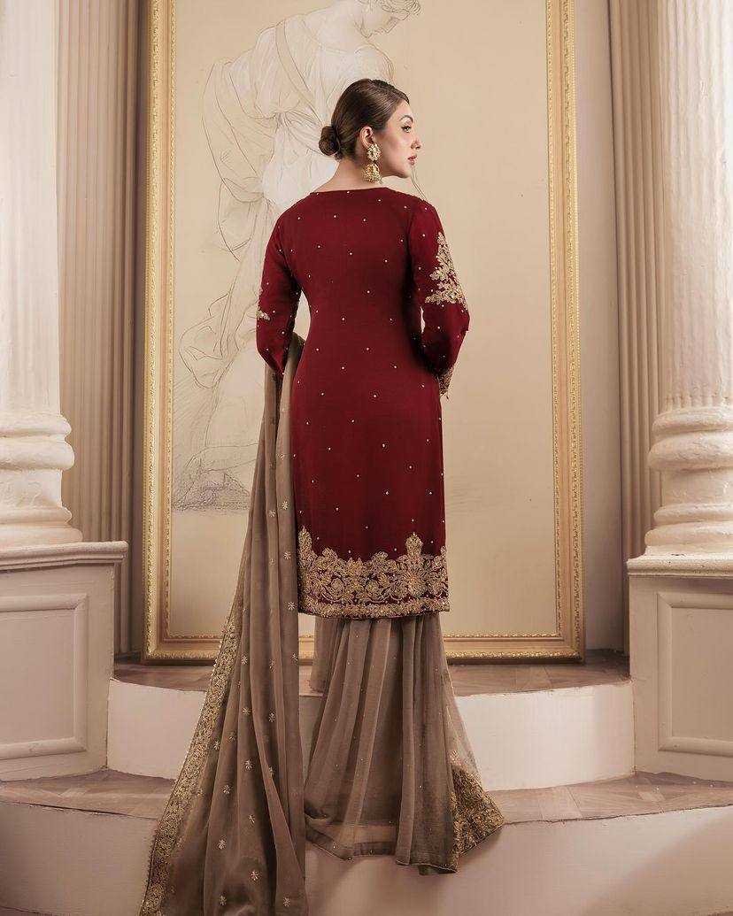 Georgette Kesh149 1313 Suits & Dresses Islamic Clothing  Sharara Salwar Pakistani Embroidery Georgette Wedding Suits