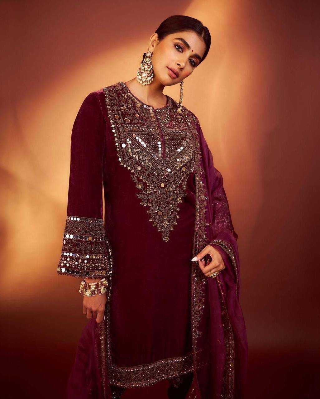 Georgette Kesh151 1317 Suits & Dresses Islamic Clothing  Georgette Embroidered Ladies Silk Pakistani Velvet Suits